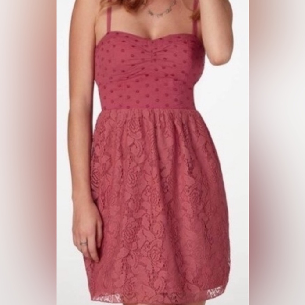 American Eagle Burnt Rose Pink Spaghetti Strap Swiss Dot Lace Bustier Dress XS